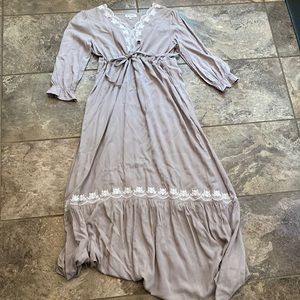 3/4 Sleeve Gray Tie Dress